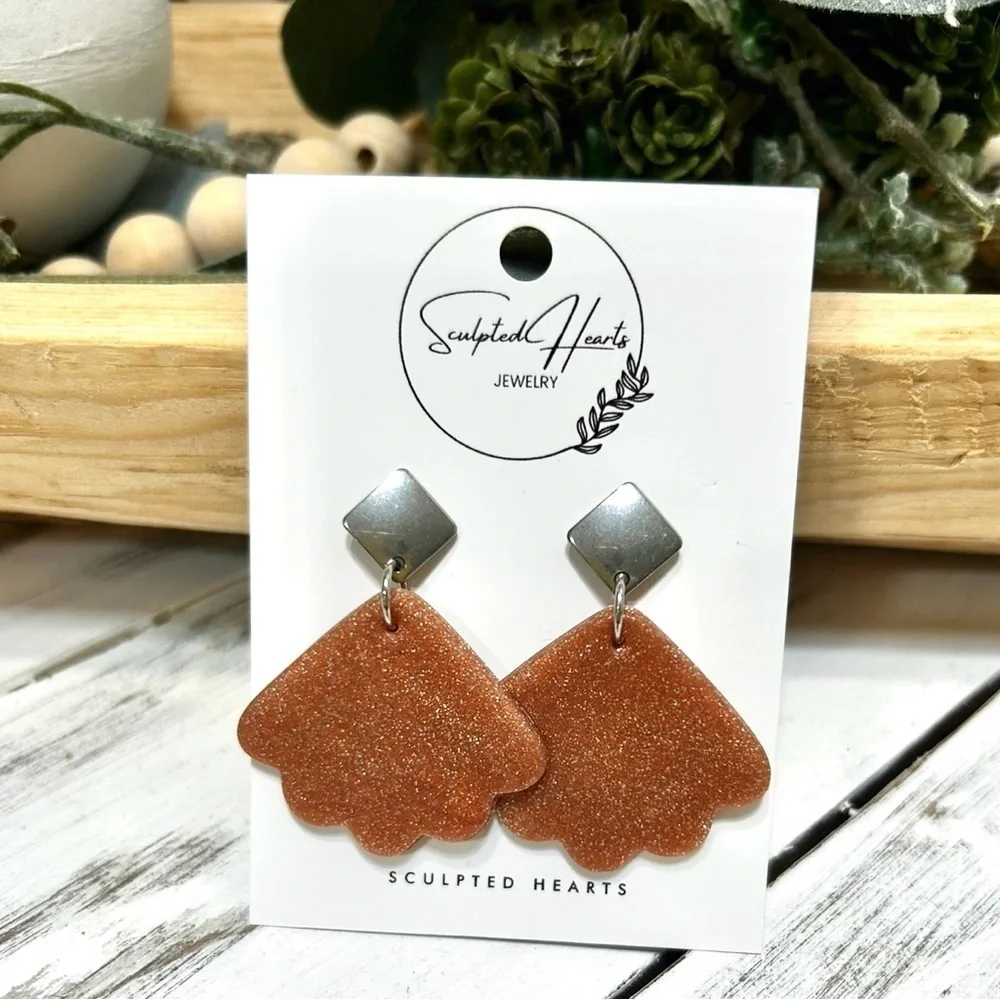 Sculpted Hearts, Handmade, Polymer Clay Fan Earrings. New